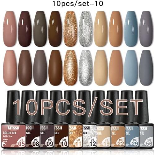 Mtssii 10Pcs/set Color Gel Nail Polish Set 128 Colors Semi Permanent UV Led Gel Varnish Soak Off Nail Lacquers Base Top Coat