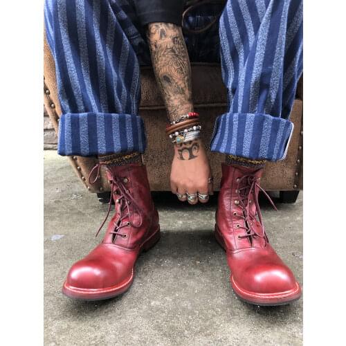 Retro High Cut Cow Leather Big Head Mens Boots ankle boots