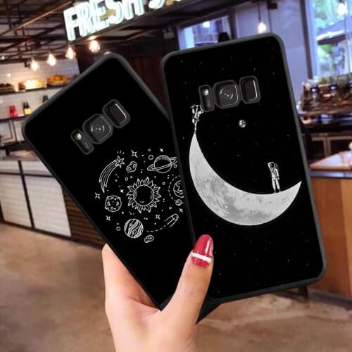 Cute Planet Space Moon Star black TPU soft phone case Samsung Galaxy S7 Edge S8PLUS S9 PLUS S10PLUS S10Lite A10 A30 A50 A750