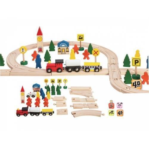 48 Train track Wood Road Set-Educational Wooden Train Set