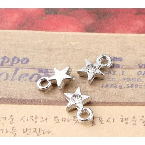 Wholesale 50PCs 6*9MM Silver Crystal Rhinestone Stars Charms Metal Alloy DIY Jewelry Findings Fit Fashion Necklace Bracelets