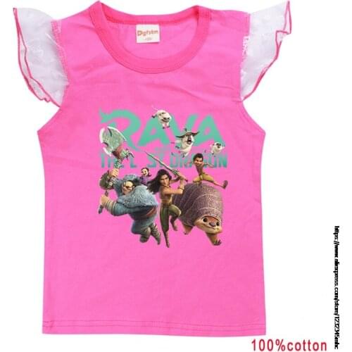 Raya and The Last Dragon Infant Baby Girl Cartoon Cotton Fly Sleeves Tops Ruffles Outfits Sunsuit T-Shirts Clothes