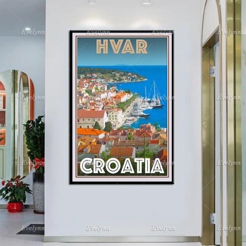 Retro Vintage Style Travel Poster Hvar Croatia Oil Painting Posters and Prints on Canvas Wall Art Pictures For Living Room Decor