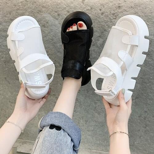 Roman Style Velcro Thick-Soled Ladies Sandals Summer Fashion New Simple Solid Color Non-Slip Wear-Resistant Sports Sandals