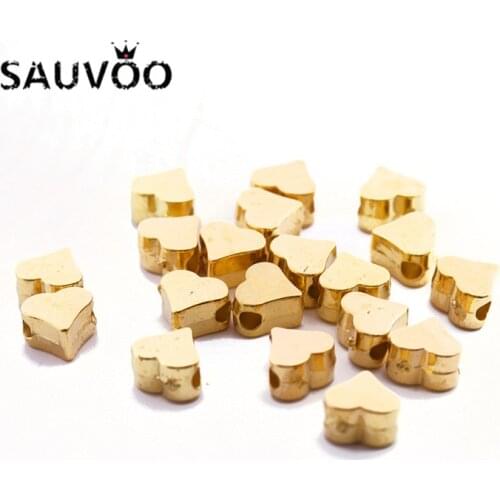 SAUVOO 200pcs/lot CCB Heart Shape Bracelets Charm Beads 5.5*5.8mm 1.5mm Hole Size Gold Silver Color DIY Jewelry Making Beads