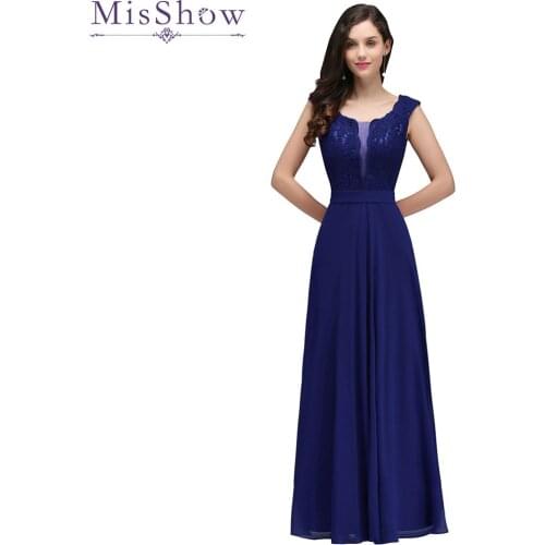 Gorgeous A-line Scoop Neck Sleeveless Royal Blue Chiffon Formal Dress Women Long Prom Party Dresses Back Zipper Vestido De Festa