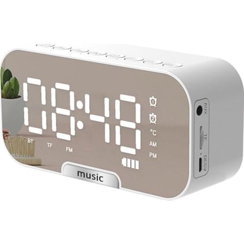 LED Mirror Alarm Clock Digital Table Clock Wake Up Electronic Clock Temperature Display Alarm Clocks with BT Speaker FM Radio
