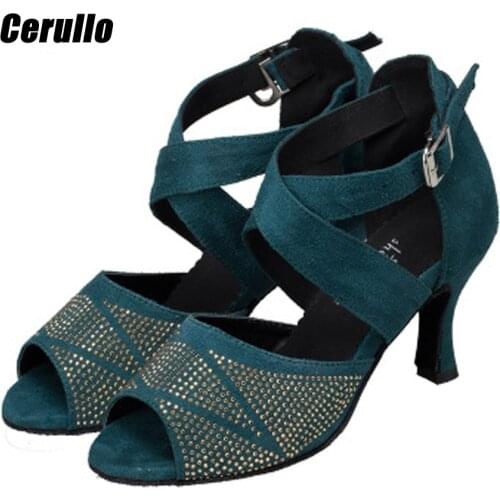 Latin dance shoes with diamonds womens adult modern performance dance sandals leopard print high-heeled ballroom dancing shoes