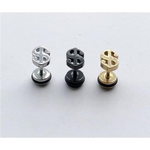 Trendy Punk Style Simple $US Dollar Pattern Ear Nails Mens Wealth Three Color Stainless Steel Cut-out Ear Nails Cool Gift