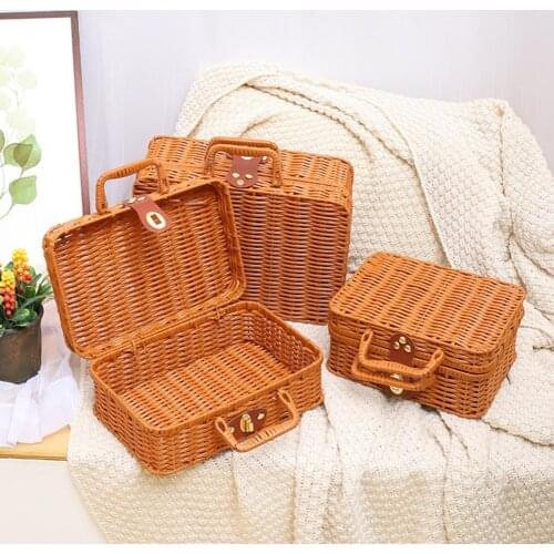 Vintage Rattan Woven Storage Case Handmade Travel Picnic Woven Luggage Box Wardrobe Storage Boxes Organization