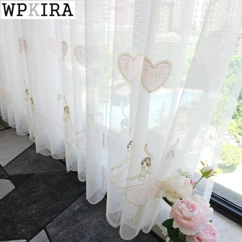 Curtain Sweet Princess for Girls Room Bedroom Love Ballet Dance Pattern Sheer Curtain Mesh Fabric Voile Tulle Drape S531#C
