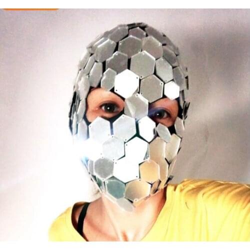 Mirror mask Night club mask DJ dance hat Cover head