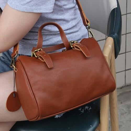 Vintage Boston Handbags Women Bag Natural Cowhide Leather Shoulder Bag Female Crossbody Bags Commute Brand Solid Hand Purses