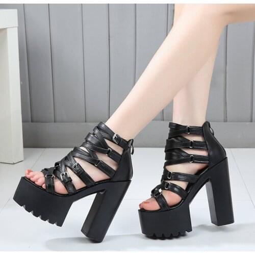 Fashion Solid Platform Platform Women Sandals Summer Shoes Waterproof PU Buckle Strap 14CM Thick High Heels shoes woman 2020