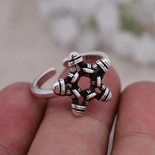 Retro Thai Silver 100% 925 Sterling Silver Fashion Star Ladies Ring Never Fade Women Christmas Gift Drop Shipping