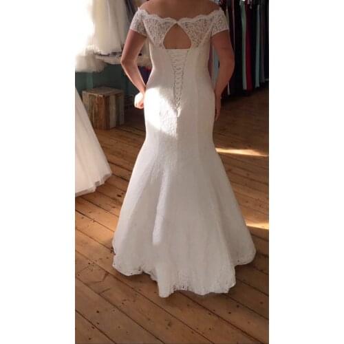 Elegant Mermaid Wedding Dresses Floor Length Lace Custom Made Bride Gowns Plus Size Off the Shoulder Short Sleeves Wedding Dress