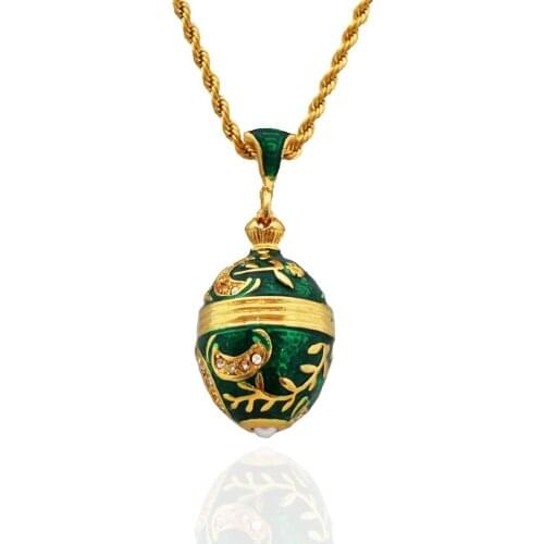 Hottest Fashion Enamel HandMade Jewelry Brass Vintage Egg Pendant Charm Crystal Rhinestone Necklace Gift To Women Or Girls 2019