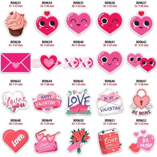 Cute Love Heart Cartoon Printed Valentines Day Acrylic Charms Resin Printed 10pcs/lot for Hair Bows Planar Resin Crafts