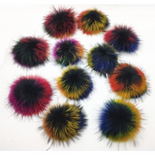 100% Real Raccoon fur Pompoms For Knitted Hats Beanies Rainbow Fluffy Hairy Ball Poms For Bags Keychain Clothes Accessories