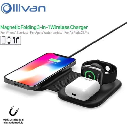 15W Qi Wireless Charger 3in1 Fast Charging Dock Station Magnetic Folding For iPhone 12 Mini X Apple Watch 6 5 4 3 2 Airpods Pro