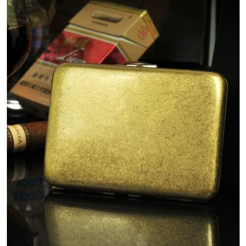 Antique Copper 16 Sticks Automatic Cigarette Case Moisture-proof Anti-stress Portable Smoking Cigarettes Holder Storage Box Gift