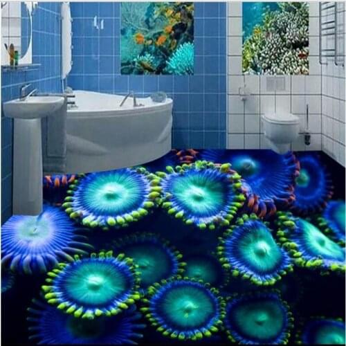 Wellyu Custom large fresco 3D stereo underwater world coral reef bathroom floor pvc thickened wearable background