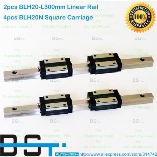 BSTMOTION Linear Motion Guide 20mm 2pcs BLH 20 -L 300mm Linear Rail +4pcs BLH20N Narrow Linear Carriage Instead for HGH20CA