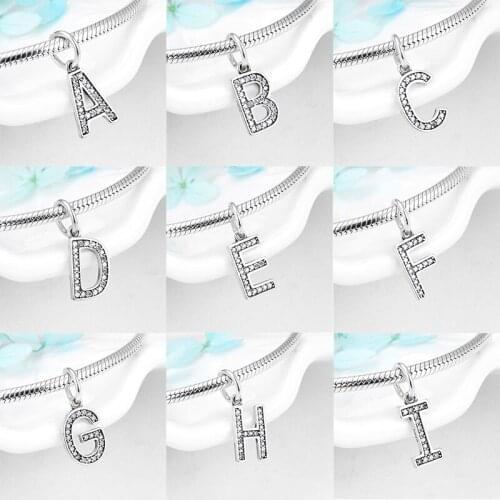 High quality Crystal CZ beads Letter A to Z 925 Sterling Silver Charms fit Original Kataoka Bracelet Necklace Jewelry making