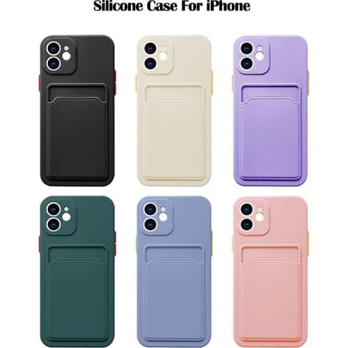 Silicone Phone Case For iPhone 11 12 Pro Max X XR XS Max 7 8 Plus Shockproof Case Cover For iPhone 11 12 Behind Can Placed Cards