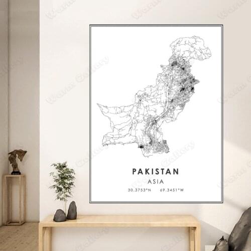Black and White Asia City Map The Pakistan City Map Poster HD Print Wall Art Canvas Nordic Landscape Painting For Home Decor