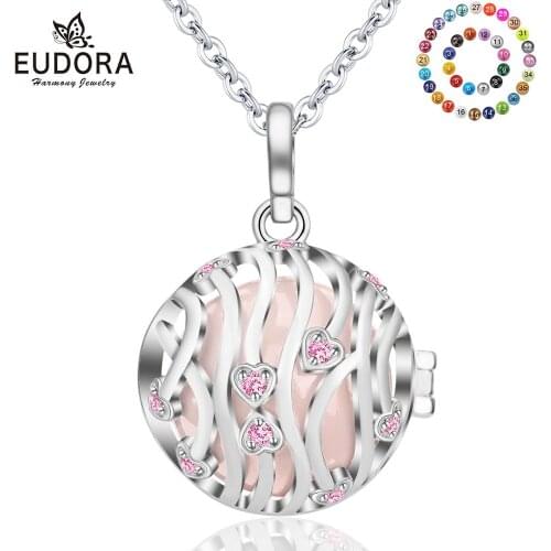 Eudora 20mm Pregnancy bola Pendant Perfume diffuser lava stone Necklace Pink Cage fit Musical Sound Chime Ball for Women K313N20