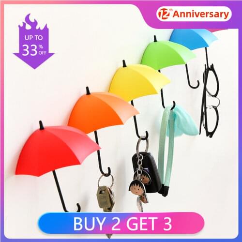 Umbrella Shape Adhesive Sticker Wall Hook Creative Hanger Cute Bag Key Holder Wedding Bathroom Kitchen Christmas Home Decoration