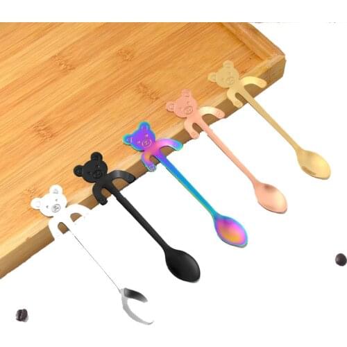 Stainless steel coffee spoon cartoon cat dessert spoon stirring spoon hanging cup spoon