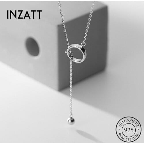 INZATT Real 925 Sterling Silver Geometric Round Pendant Choker Necklace For Fashion Women Fine Jewelry Minimalist Accessories