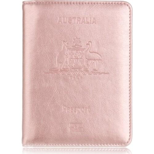 Hot Sale RFID Travel Passport Holder for Australia Leather Protector Passport Cover for Business Credit Card Holder Case