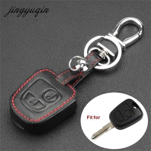 Jingyuqin Leather Remote Key Car Key Fob Case Cover For Citroen C1 C4 for Peugeot 107 207 307 407 206 306 406