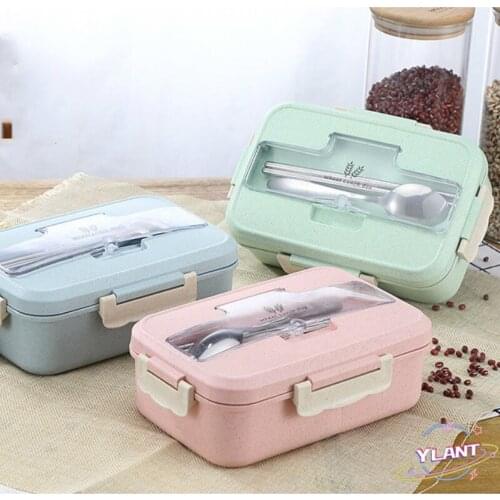 Microwave Lunch Box Wheat Straw Dinnerware Food Storage Container Children Kids School Office Portable Bento Box Lunch Bag