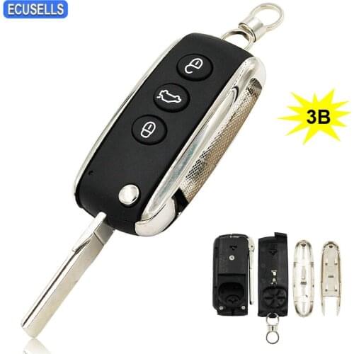 3 Button Modified Folding Flip Remote Key Shell Case Smart Car Key Housing for Bentley C-ontinental Arnage Mulsanne Uncut Blade