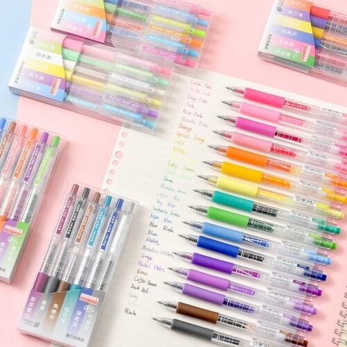 Multi Gray Pens Set Kawaii 0.5 Color Cute Gel Ink Pen for Writing Highlighter Office School Supplies Stationery Replace Refill
