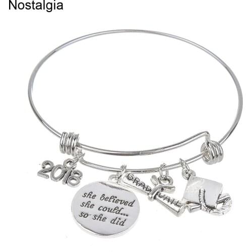 Nostalgia Graduation Cap Graduate Diploma Wire Charm Bangle Brazalete Ajustable 2018 Graduation Gift Inspired Jewelry Dropship