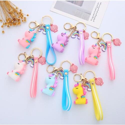 New Fashion Stereo Rainbow Unicorn Keychain Keyring Creative Mobile Phone Bag Car Exquisite Pendant Gift For Friends