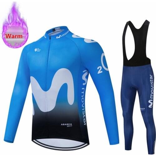 Movistar Clothing Winter Cycling Clothes Long Sleeve Clothing Riding Jersey Set Thermal Fleece Maillot Ropa Ciclismo Keep Warm