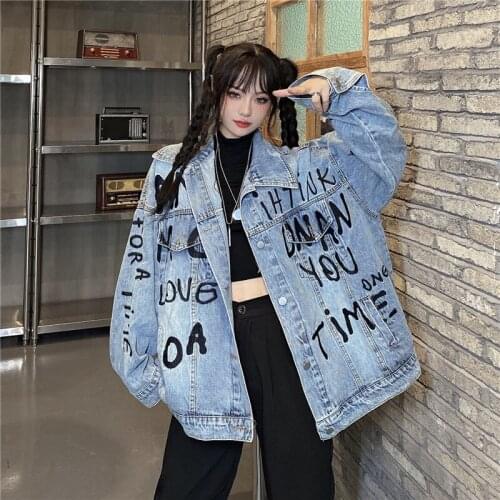 Autumn Jeans Jacket Women Fashion Letter Embroidery Denim Coat Loose Casual Outerwear Harajuku Clothes Female Streetwear G995