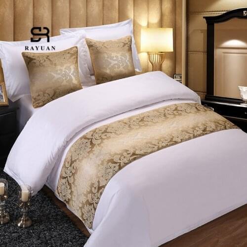 RAYUAN Golden Floral Bedspread Double Layer Bed Runner Bedding Single Queen King Bed Cover Towel Protector Home Hotel Decor