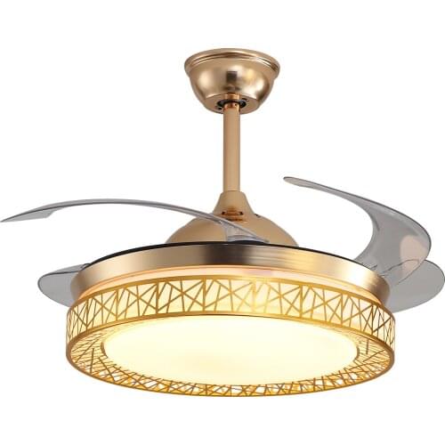 Gold Ceiling Fans Remote Control Retractable Blades Fans with 3 Lights Level and 3 Speeds for Bedroom Dining Room Living Room