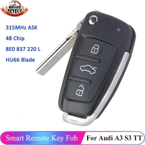 KEYECU Replacement Upgraded Flip Remote Car Key Fob 315MHz ID48 for Audi A4 S4 2006-2010 P/N: 8E0 837 220 L
