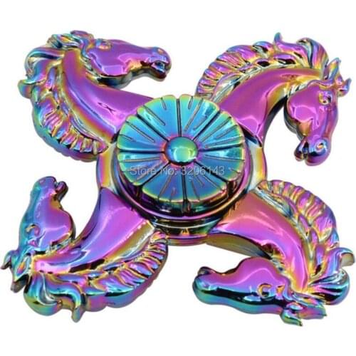 Rainbow Colorful Four Horse Zinc Fidget Hand Spinner For Better Focus Reduce Autism ADHD Stress Toys With Gift Box