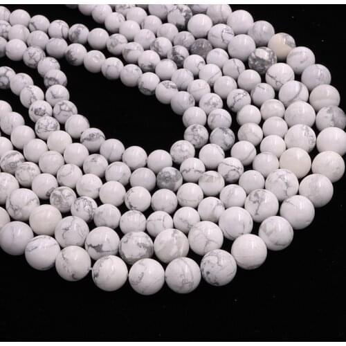 Natural howlite smooth round stone beads needlework white Bead For Jewelry Making DIY perle Bracelet Necklace