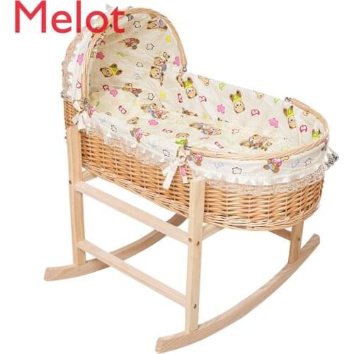 Rattan Baby Bassinet Newborn Portable Basket Babies' Bed Cradle Rocking Nest Solid Wood