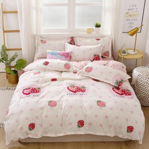 I Love You Pink Bedding Set Super Soft Korean Duvet Cover Sheet Print Dot Sweet Strawberry BedClothes Young Girl Cute Bed Set